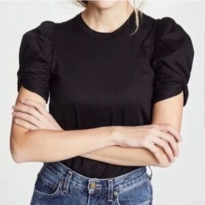 A.L.C. Kati Twisted Sleeve Tee in black, size S.